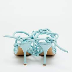 Pre Owned Bottega Veneta Size 40 Blue Leather Knotted Ankle Strap Sandals