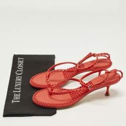 مملوكة مسبقًا صندل بوتيغا فينيتا بحزام كاحل جلد أحمر مقاس 40