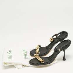 Pre Owned Bottega Veneta Dot Size 39.5 Black Leather Ankle Strap Sandals