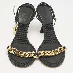 Pre Owned Bottega Veneta Dot Size 39.5 Black Leather Ankle Strap Sandals