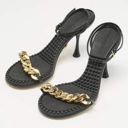 Pre Owned Bottega Veneta Dot Size 39.5 Black Leather Ankle Strap Sandals