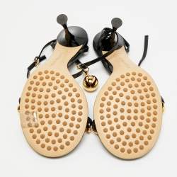 Pre Owned Bottega Veneta Dot Size 39.5 Black Leather Ankle Strap Sandals