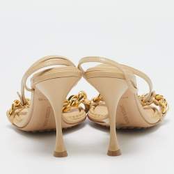 مملوكة مسبقًا Bottega Veneta Dot Size 39.5 Beige Leather Ankle Strap Sandals