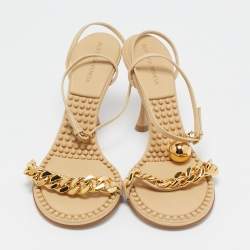 مملوكة مسبقًا Bottega Veneta Dot Size 39.5 Beige Leather Ankle Strap Sandals