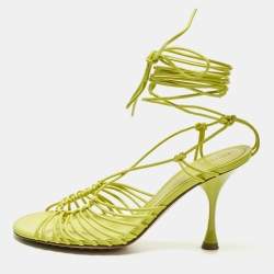Pre Owned Bottega Veneta Lagoon Dot Size 36 Green Leather Ankle Strap Sandals