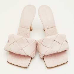 Pre Owned Bottega Veneta Lido Size 37 Light Pink Intrecciato Leather Slide Sandals