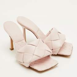 Pre Owned Bottega Veneta Lido Size 37 Light Pink Intrecciato Leather Slide Sandals