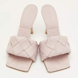 Pre Owned Bottega Veneta Lido Size 39.5 Light Lilac Intrecciato Leather Slide Sandals