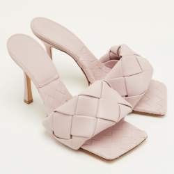 Pre Owned Bottega Veneta Lido Size 39.5 Light Lilac Intrecciato Leather Slide Sandals