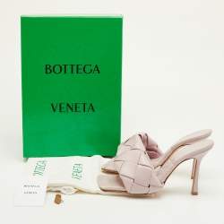Pre Owned Bottega Veneta Lido Size 39.5 Light Lilac Intrecciato Leather Slide Sandals