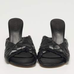 Pre Owned Bottega Veneta Blink Size 39 Black Intrecciato Leather Slide Sandals