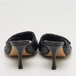 Pre Owned Bottega Veneta Blink Size 39 Black Intrecciato Leather Slide Sandals