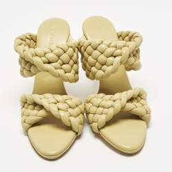 Pre Owned Bottega Veneta Curve Size 37 Olive Green Woven Leather Slide Sandals