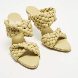 Pre Owned Bottega Veneta Curve Size 37 Olive Green Woven Leather Slide Sandals