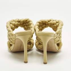 Pre Owned Bottega Veneta Curve Size 37 Olive Green Woven Leather Slide Sandals