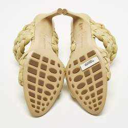 Pre Owned Bottega Veneta Curve Size 37 Olive Green Woven Leather Slide Sandals