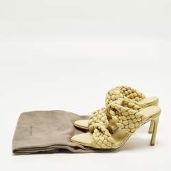 Pre Owned Bottega Veneta Curve Size 37 Olive Green Woven Leather Slide Sandals