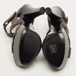 Pre Owned صندل بوتيغا فينيتا جلد بني منقوش بكعب وسوار للكاحل مقاس 38