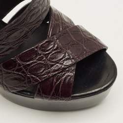 Pre Owned صندل بوتيغا فينيتا جلد بني منقوش بكعب وسوار للكاحل مقاس 38