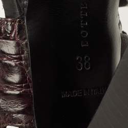 Pre Owned صندل بوتيغا فينيتا جلد بني منقوش بكعب وسوار للكاحل مقاس 38