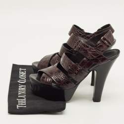 Pre Owned صندل بوتيغا فينيتا جلد بني منقوش بكعب وسوار للكاحل مقاس 38