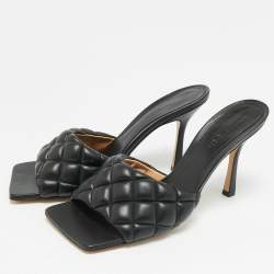 Pre Owned Bottega Veneta Lido Size 40 Black Quilted Leather Slide Sandals