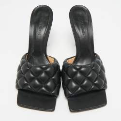 Pre Owned Bottega Veneta Lido Size 40 Black Quilted Leather Slide Sandals