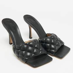 Pre Owned Bottega Veneta Lido Size 40 Black Quilted Leather Slide Sandals