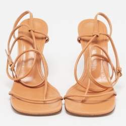 Pre Owned Bottega Veneta Stretch Size 36.5 Tan Leather Ankle Strap Sandals