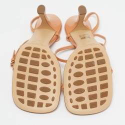 Pre Owned Bottega Veneta Stretch Size 36.5 Tan Leather Ankle Strap Sandals