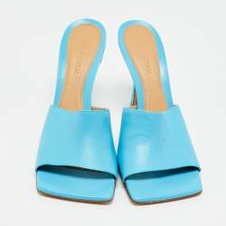 Pre Owned Bottega Veneta Stretch Size 41 Blue Leather Slide Sandals