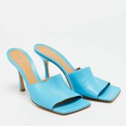 Pre Owned Bottega Veneta Stretch Size 41 Blue Leather Slide Sandals