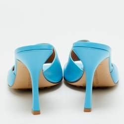 Pre Owned Bottega Veneta Stretch Size 41 Blue Leather Slide Sandals