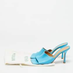 Pre Owned Bottega Veneta Stretch Size 41 Blue Leather Slide Sandals
