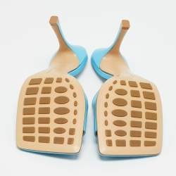 Pre Owned Bottega Veneta Stretch Size 41 Blue Leather Slide Sandals