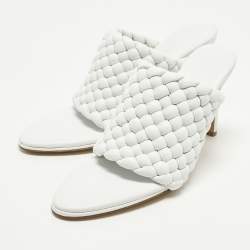 Pre Owned Bottega Veneta Lido Size 41 White Woven Leather Slide Sandals