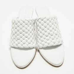 Pre Owned Bottega Veneta Lido Size 41 White Woven Leather Slide Sandals