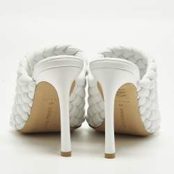 Pre Owned Bottega Veneta Lido Size 41 White Woven Leather Slide Sandals