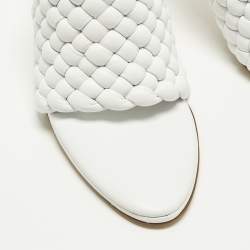 Pre Owned Bottega Veneta Lido Size 41 White Woven Leather Slide Sandals