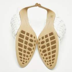 Pre Owned Bottega Veneta Lido Size 41 White Woven Leather Slide Sandals