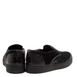 Pre Owned Bottega Veneta Black Quilted Velvet Dodger Intrecciato Slip On Sneakers Size 36