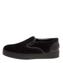 Pre Owned Bottega Veneta Black Quilted Velvet Dodger Intrecciato Slip On Sneakers Size 36