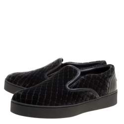Pre Owned Bottega Veneta Black Quilted Velvet Dodger Intrecciato Slip On Sneakers Size 36