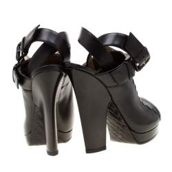 مملوكة مسبقًا Bottega Veneta Black Intrecciato Detail Leather Buckle Peep Toe Platform Sandals 37.5