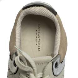 Pre Owned Bottega Veneta Metallic Grey/White Intrecciato Leather and Suede Top Sneakers Size 37.5