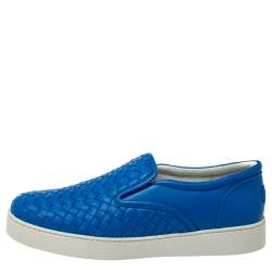 Pre Owned Bottega Veneta Blue Intrecciato Leather Dodger Slip On Sneakers Size 41