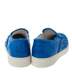 Pre Owned Bottega Veneta Blue Intrecciato Leather Dodger Slip On Sneakers Size 41