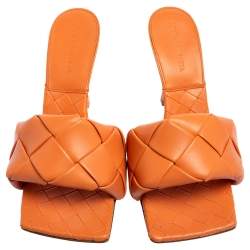Pre Owned Bottega Veneta Pinkish-Orange Intrecciato Leather Lido Mule Sandals Size 39