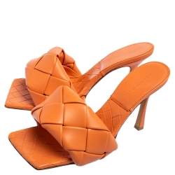 Pre Owned Bottega Veneta Pinkish-Orange Intrecciato Leather Lido Mule Sandals Size 39