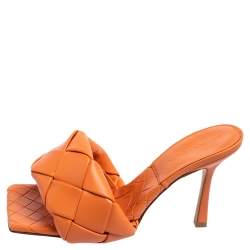 Pre Owned Bottega Veneta Pinkish-Orange Intrecciato Leather Lido Mule Sandals Size 39
